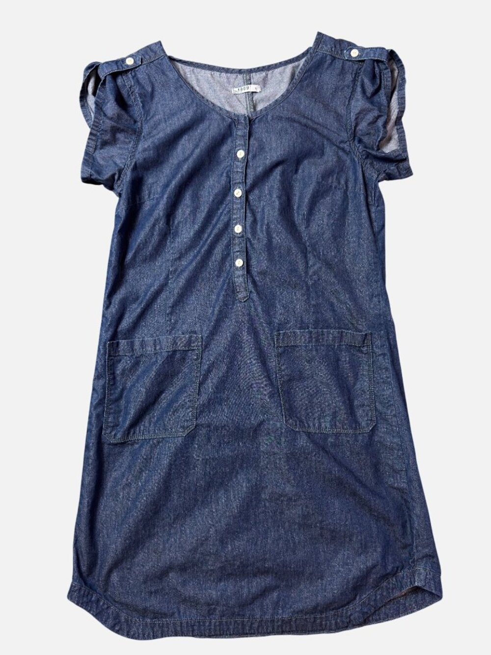 Gap 1969 Palm Cove Blue Denim Roll Tab Sleeve Shift Dress Small